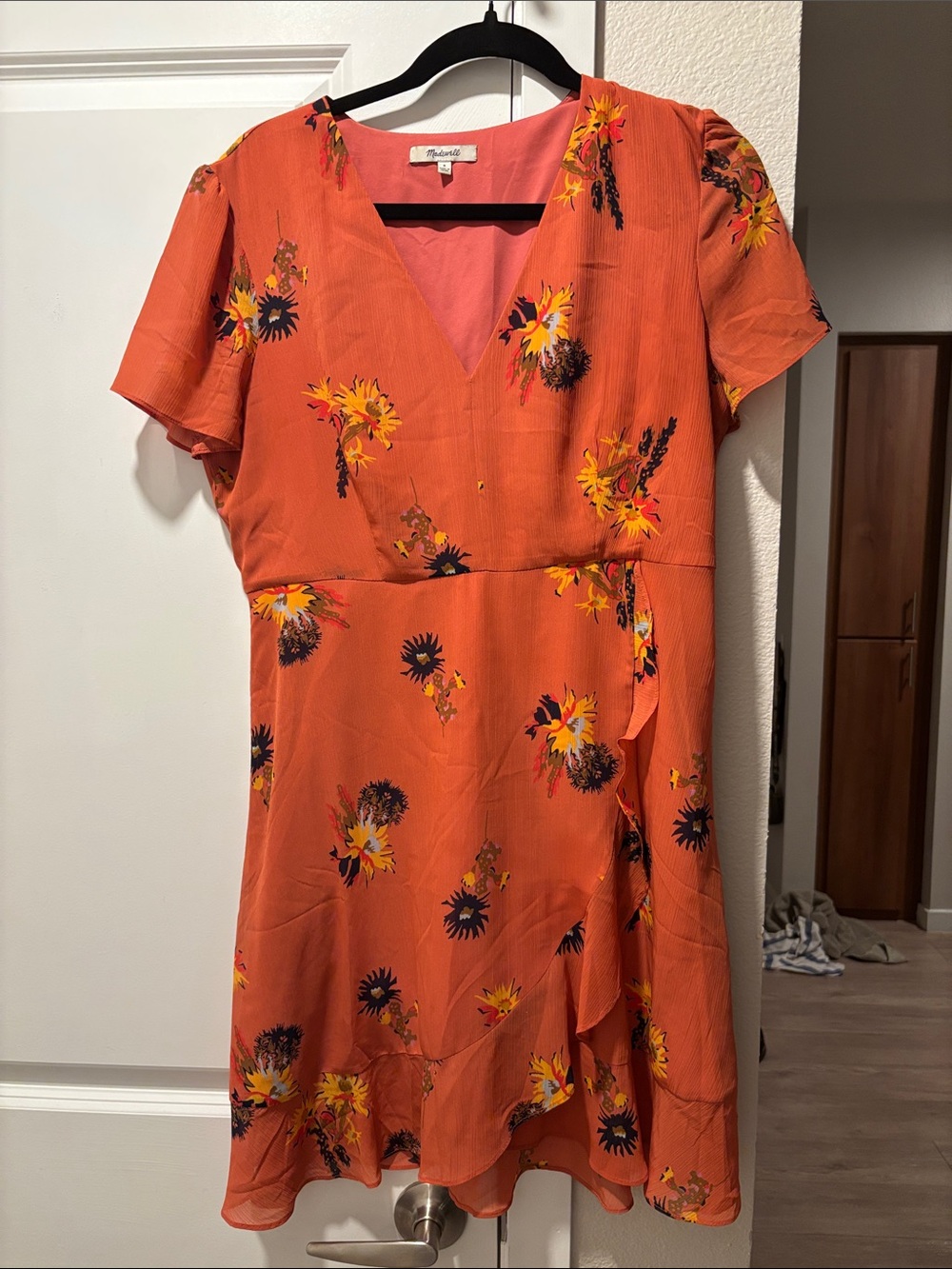Madewell Coral Floral Wrap Midi Dress